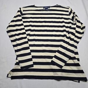 Vintage 90's Ralph Lauren Striped Navy Blue Long Sleeve Tee Shirt Women's L